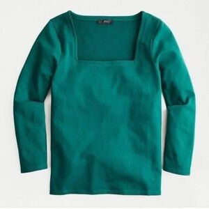 J Crew Green Square Neck Tee Top T-shirt Long Sleeve Thick Size Large Emerald